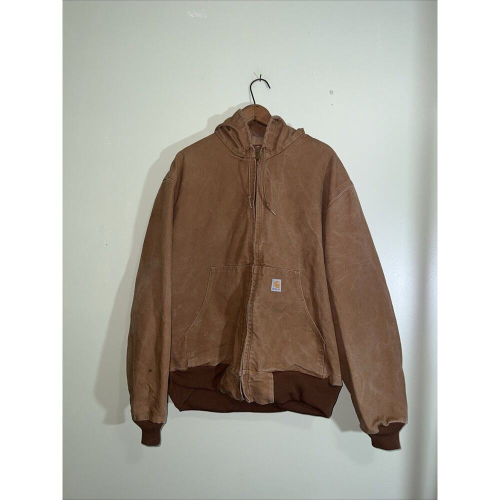 Carhartt J131 BRN USA Large Regular Thermal Lined Jacket UFCW Union Labor Hood